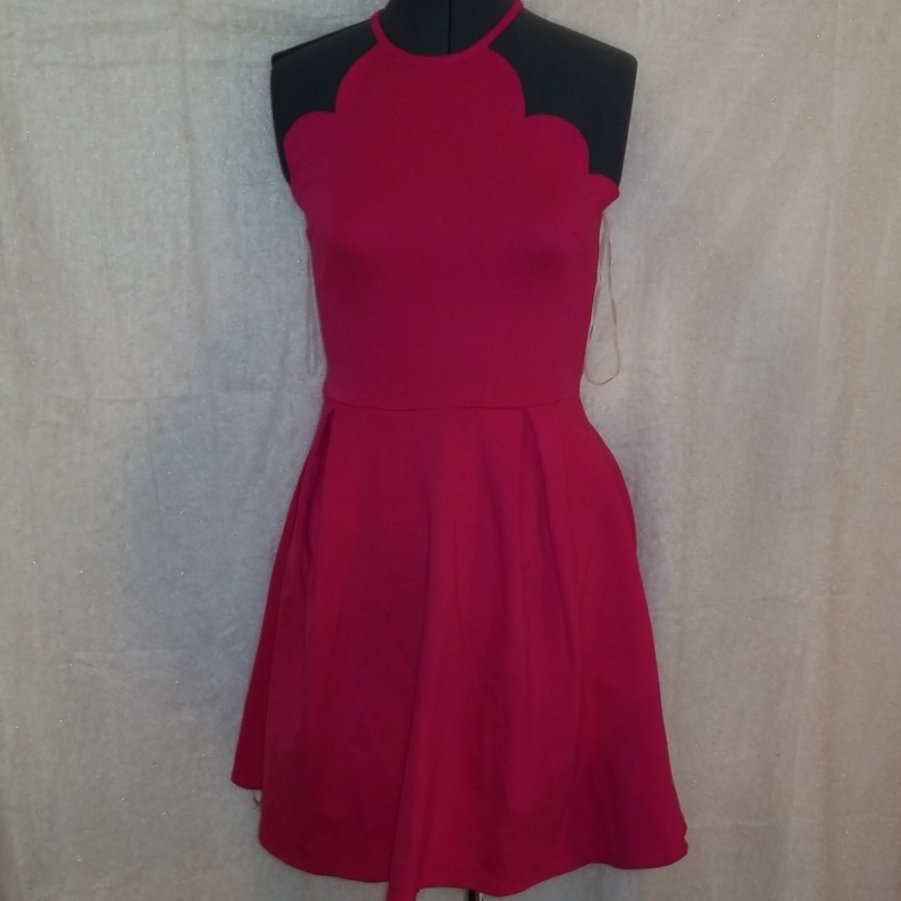 Hot pink scalloped a-line dress